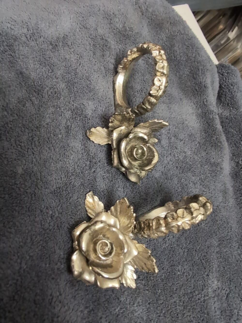 Vintage Silver Tone Rose Design Napkin & Card Holders Set of 2